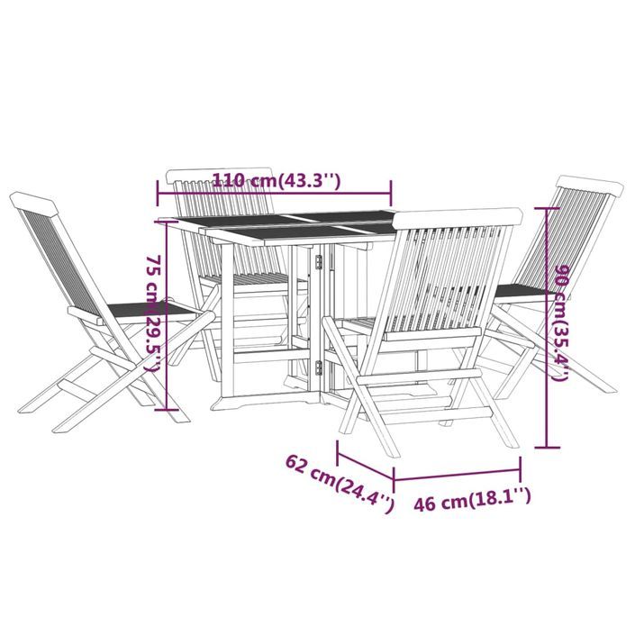 Ensemble à dîner d'extérieur pliable 5 pcs Bois solide de teck - Photo n°11