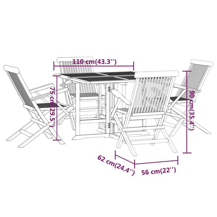 Ensemble à dîner d'extérieur pliable 5 pcs Bois solide de teck - Photo n°11