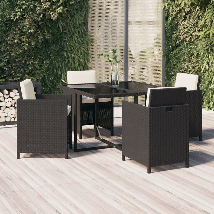 Ensemble à dîner de jardin avec coussins 5 pcs poly rotin noir - Photo n°1