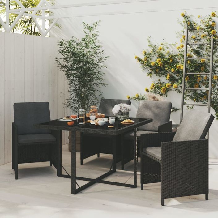 Ensemble à dîner de jardin avec coussins 5 pcs poly rotin noir - Photo n°1