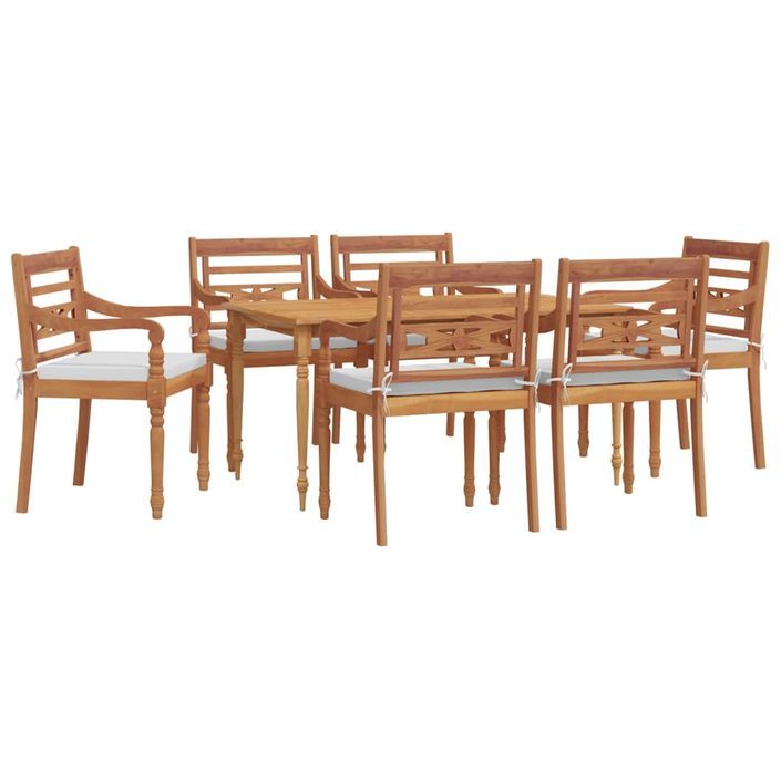 Ensemble à dîner de jardin et coussins 7pcs Bois de teck solide - Photo n°3