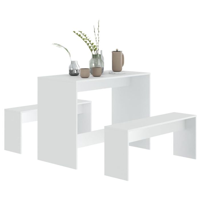 Ensemble à manger 3 pcs Blanc Bois d'ingénierie - Photo n°4