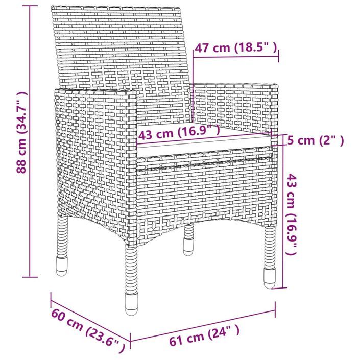 Ensemble à manger d'extérieur 3pcs coussins gris résine tressée - Photo n°12