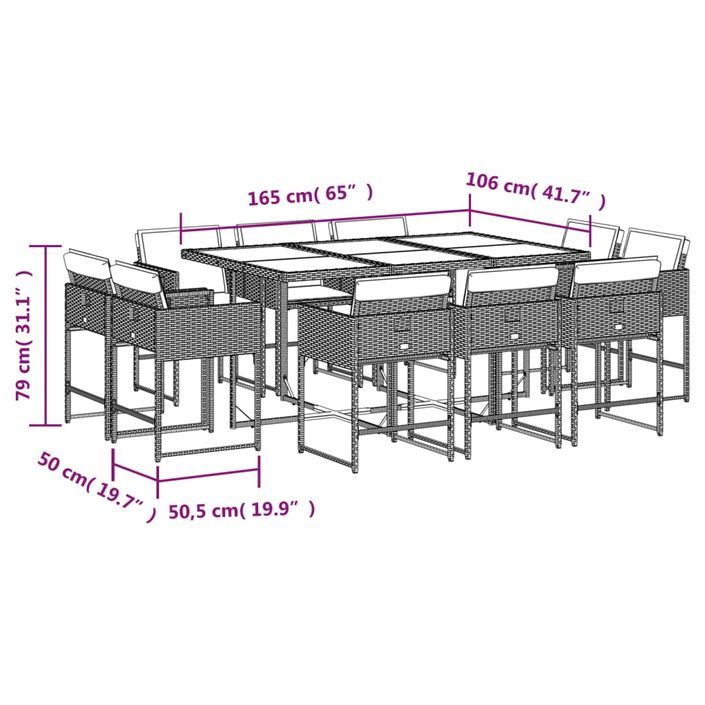 Ensemble à manger de jardin 11pcs avec coussins gris poly rotin - Photo n°8