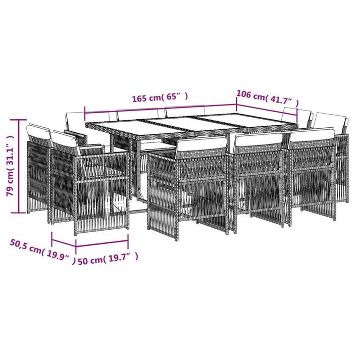 Ensemble à manger de jardin 11pcs avec coussins gris poly rotin - Photo n°8