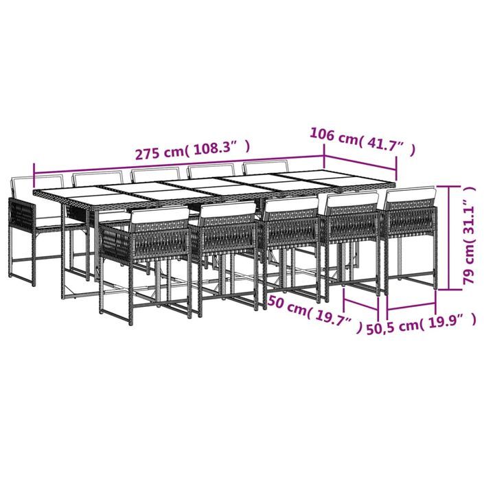 Ensemble à manger de jardin 11pcs avec coussins gris poly rotin - Photo n°4