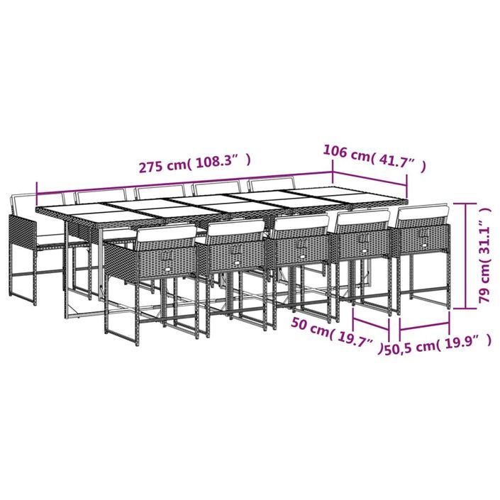 Ensemble à manger de jardin 11pcs avec coussins gris poly rotin - Photo n°9