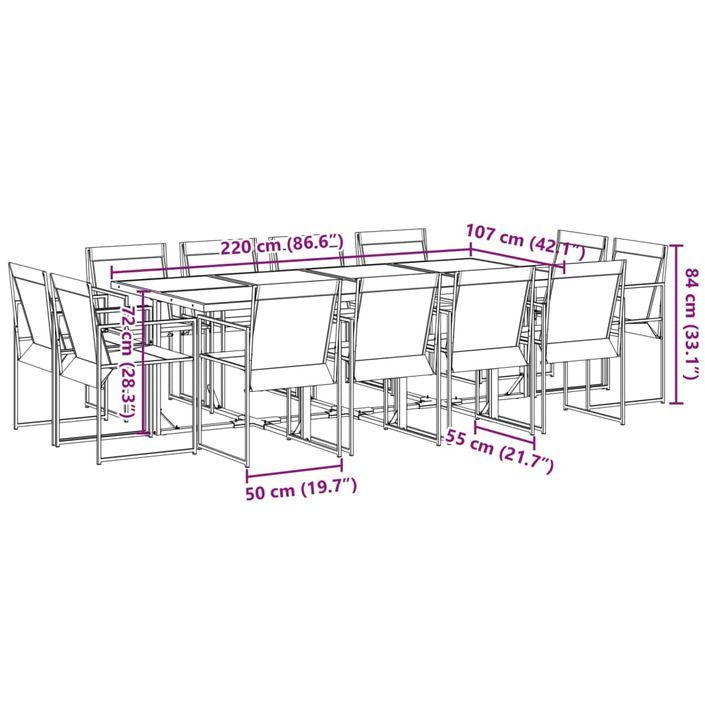 Ensemble à manger de jardin 13 pcs noir textilène - Photo n°8