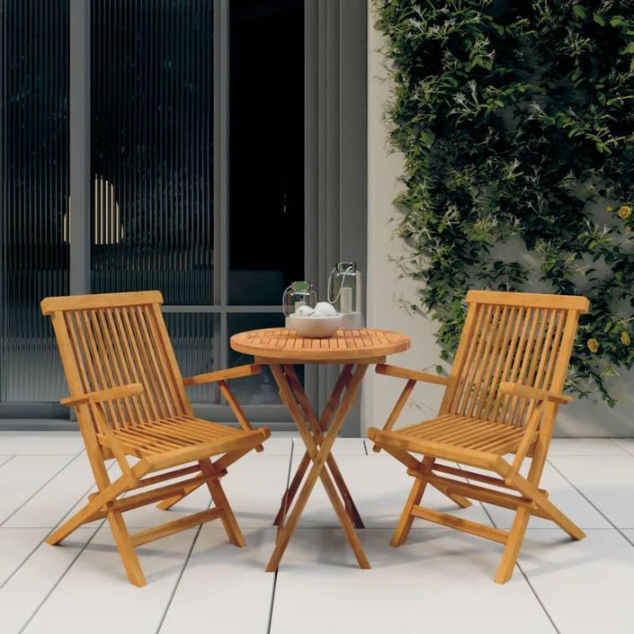 Ensemble à manger de jardin 3 pcs Bois de teck massif - Photo n°1