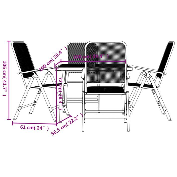 Ensemble à manger de jardin 5 pcs anthracite métal maille - Photo n°10