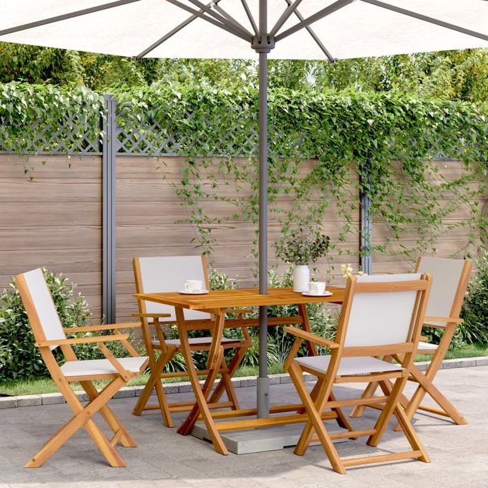 Ensemble à manger de jardin 5 pcs blanc crème tissu bois massif - Photo n°1