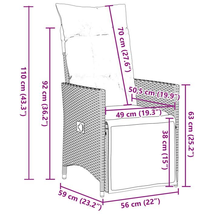 Ensemble à manger de jardin 5 pcs et coussins marron poly rotin - Photo n°12