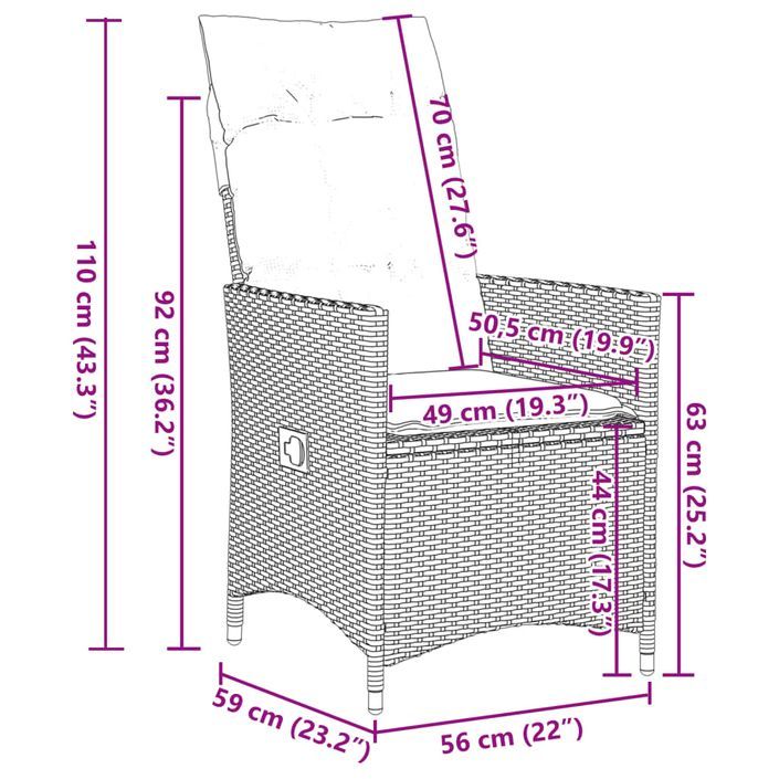 Ensemble à manger de jardin 5 pcs et coussins marron poly rotin - Photo n°8