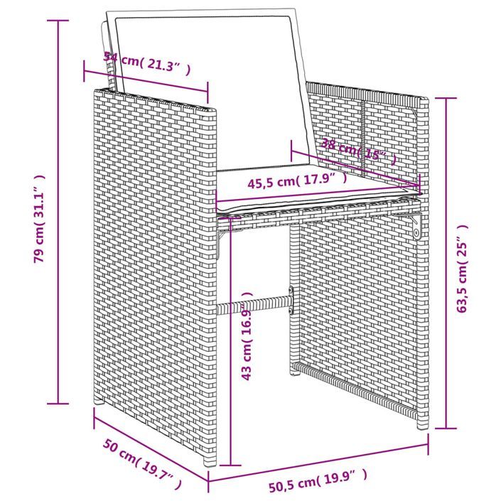 Ensemble à manger de jardin 5 pcs et coussins marron poly rotin - Photo n°10