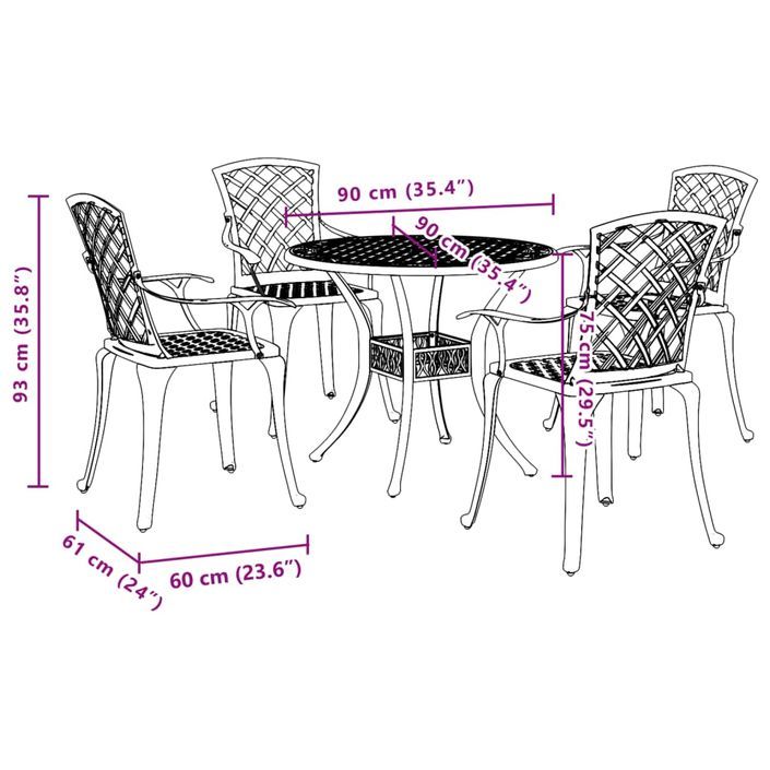 Ensemble à manger de jardin 5 pcs noir aluminium coulé - Photo n°11