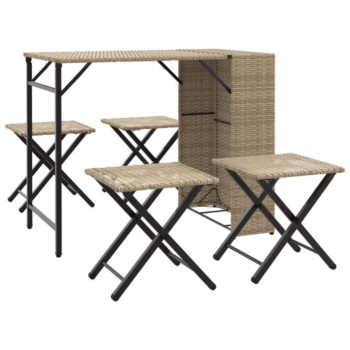 Ensemble à manger de jardin 5 pcs pliable beige résine tressée - Photo n°2