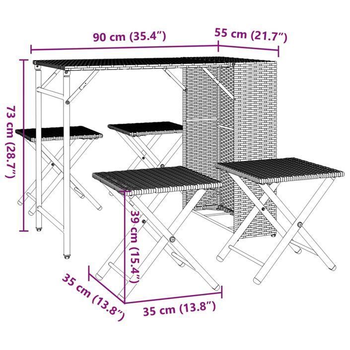 Ensemble à manger de jardin 5 pcs pliable beige résine tressée - Photo n°10