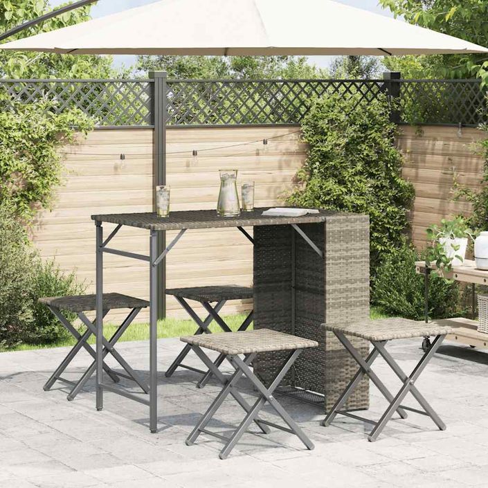 Ensemble à manger de jardin 5 pcs pliable gris clair poly rotin - Photo n°3