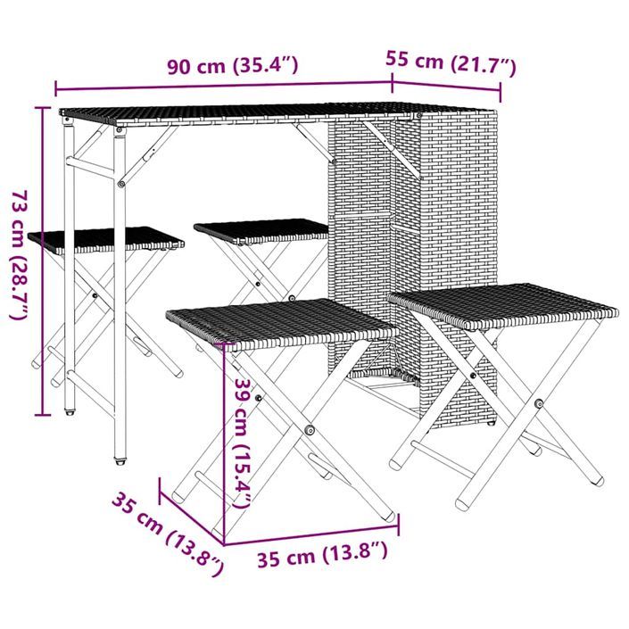 Ensemble à manger de jardin 5 pcs pliable gris clair poly rotin - Photo n°10