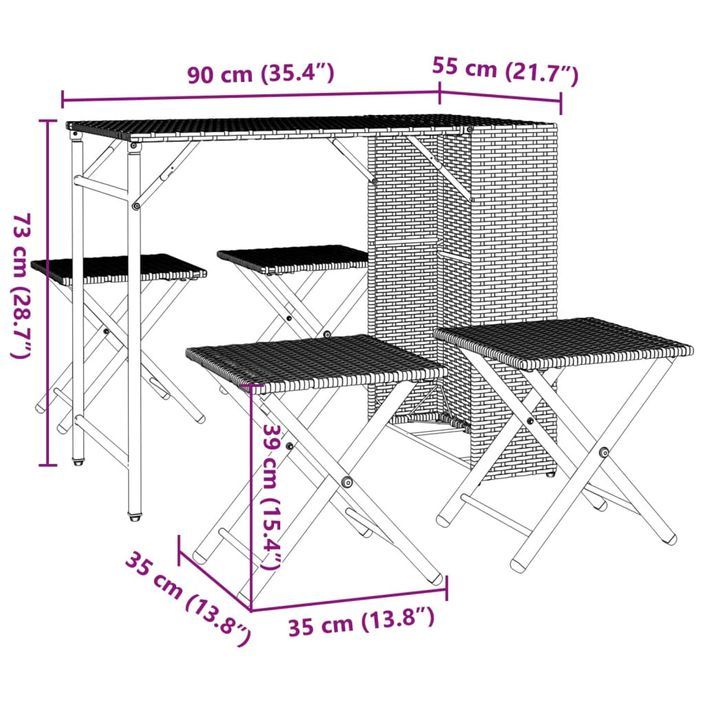 Ensemble à manger de jardin 5 pcs pliable gris résine tressée - Photo n°10