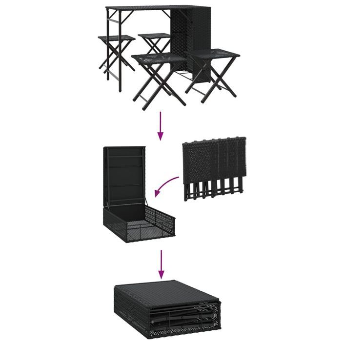 Ensemble à manger de jardin 5 pcs pliable noir résine tressée - Photo n°8