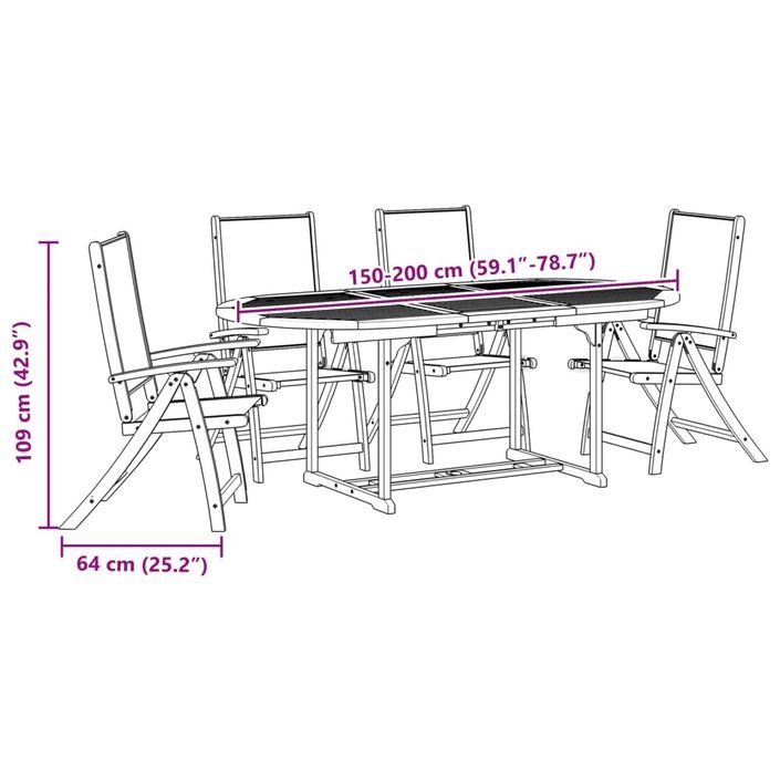 Ensemble à manger de jardin 5pcs bois d'acacia solide textilène - Photo n°11