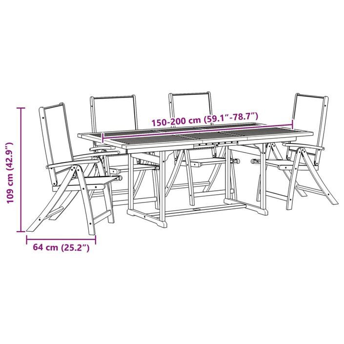 Ensemble à manger de jardin 5pcs bois d'acacia solide textilène - Photo n°11