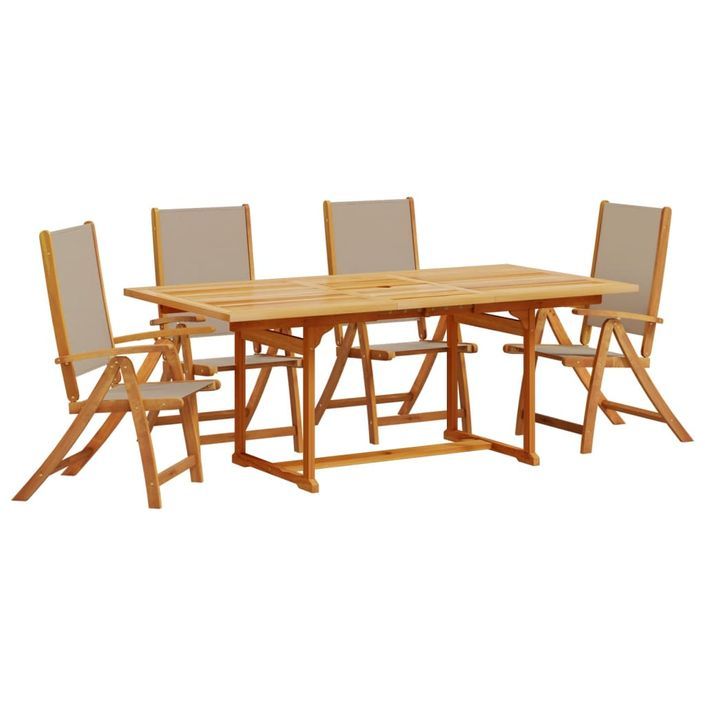 Ensemble à manger de jardin 5pcs bois d'acacia solide textilène - Photo n°2