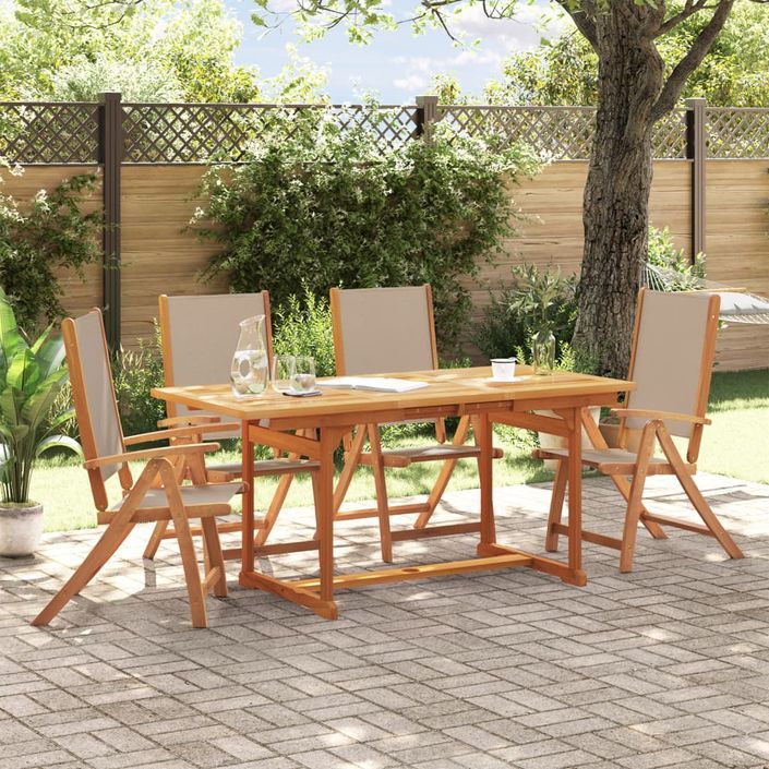 Ensemble à manger de jardin 5pcs bois d'acacia solide textilène - Photo n°1