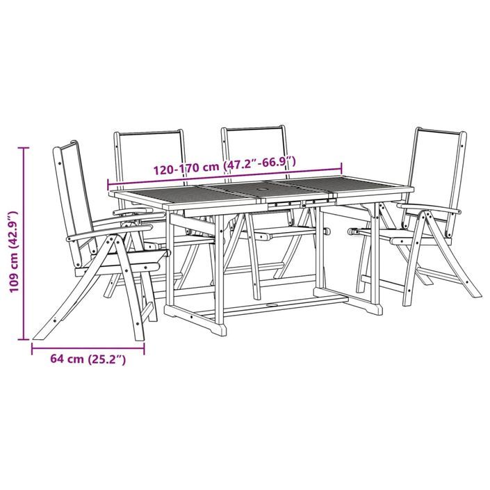 Ensemble à manger de jardin 5pcs bois d'acacia solide textilène - Photo n°11