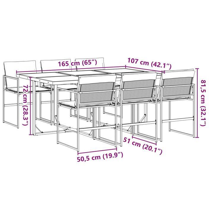 Ensemble à manger de jardin 7 pcs avec coussins noir textilène - Photo n°9