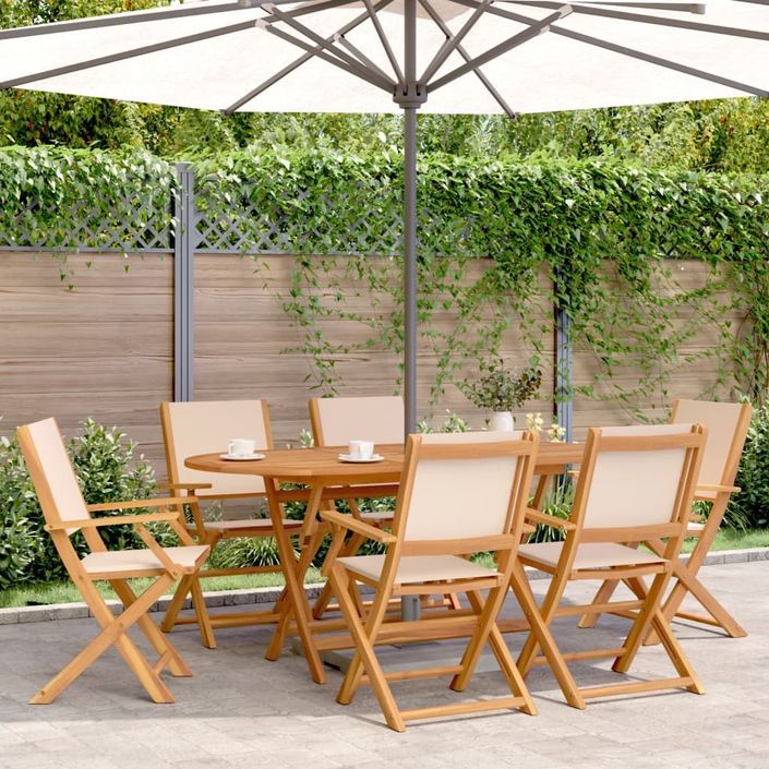 Ensemble à manger de jardin 7 pcs beige tissu et bois massif - Photo n°1