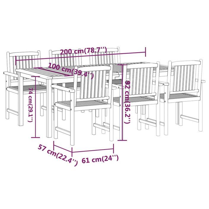 Ensemble à manger de jardin 7 pcs Bois d'acacia massif - Photo n°10