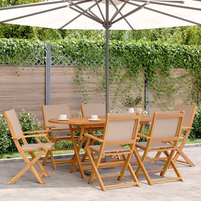 Ensemble à manger de jardin 7 pcs taupe tissu et bois massif - Photo n°1