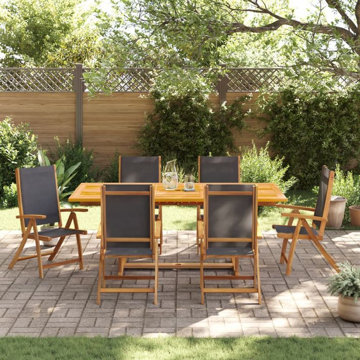 Ensemble à manger de jardin 7pcs bois d'acacia solide textilène - Photo n°3