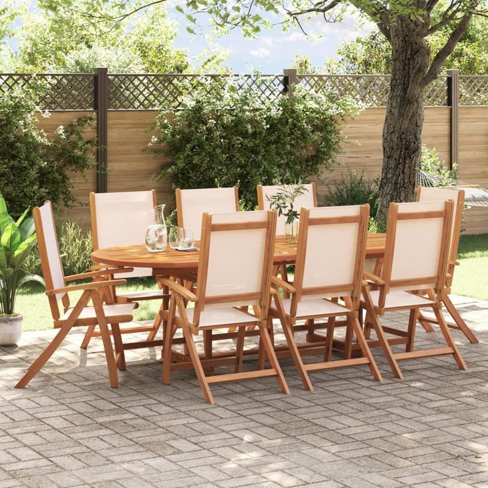 Ensemble à manger de jardin 9pcs bois d'acacia solide textilène - Photo n°1