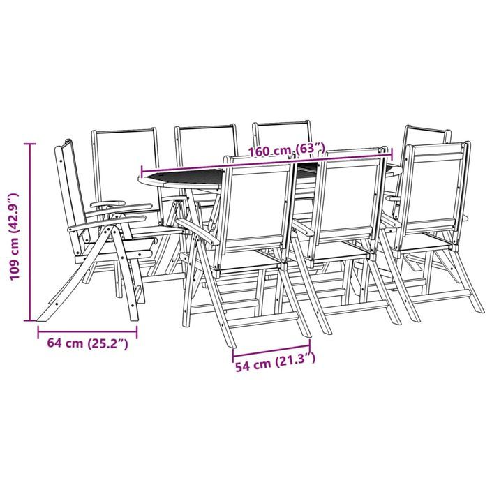 Ensemble à manger de jardin 9pcs bois d'acacia solide textilène - Photo n°11