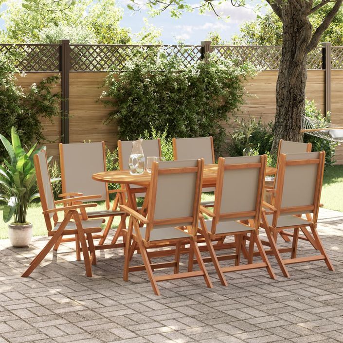 Ensemble à manger de jardin 9pcs bois d'acacia solide textilène - Photo n°1