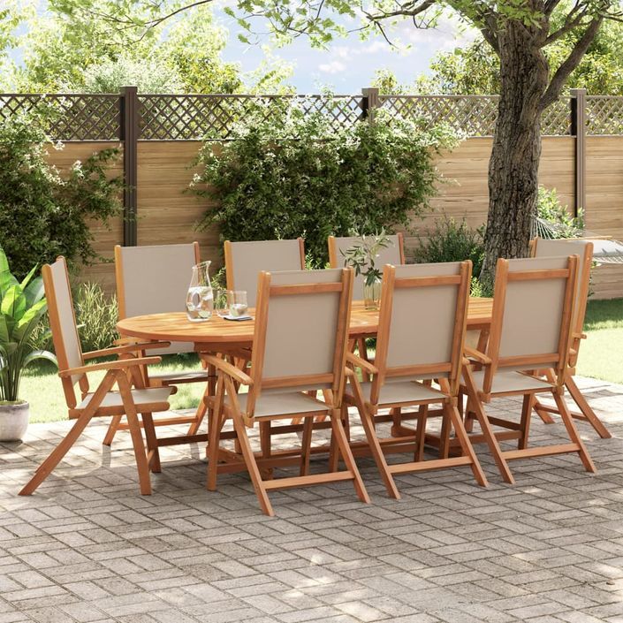 Ensemble à manger de jardin 9pcs bois d'acacia solide textilène - Photo n°1