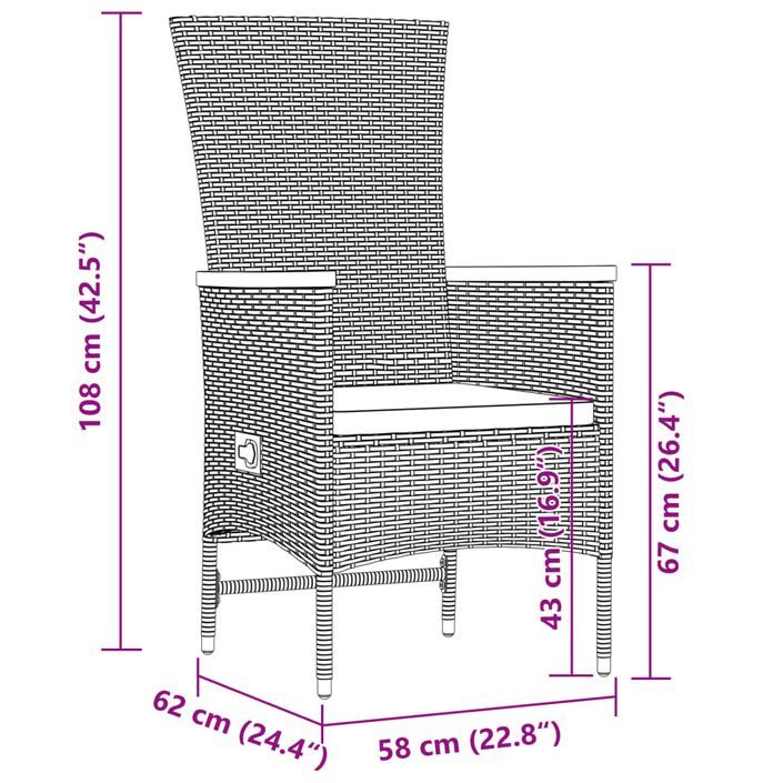 Ensemble à manger de jardin 9pcs coussins noir résine tressée - Photo n°9