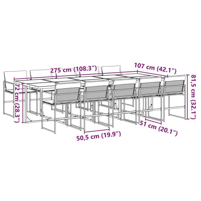 Ensemble à manger de jardin avec coussins 11 pcs noir textilène - Photo n°9