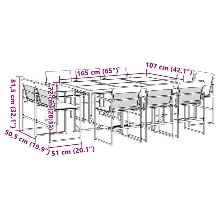 Ensemble à manger de jardin avec coussins 11 pcs noir textilène - Photo n°8