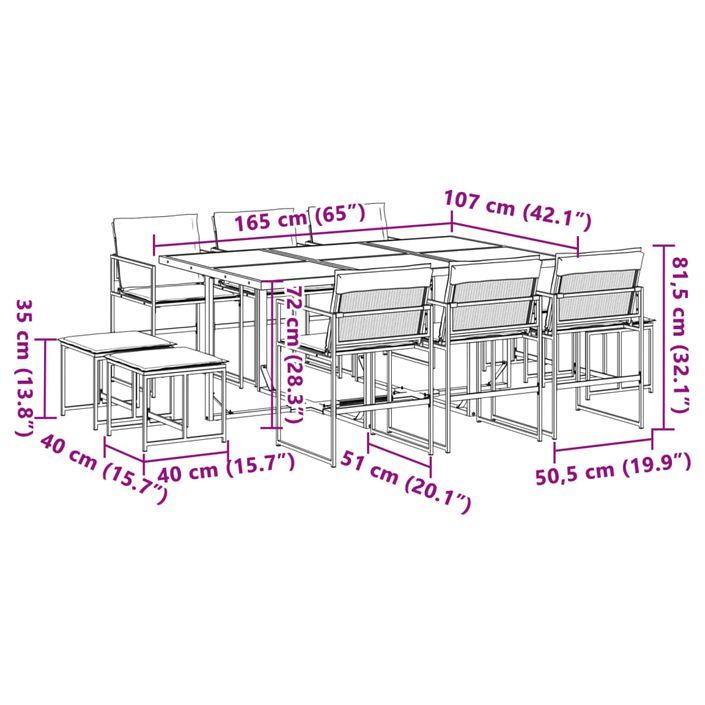 Ensemble à manger de jardin avec coussins 11 pcs noir textilène - Photo n°11