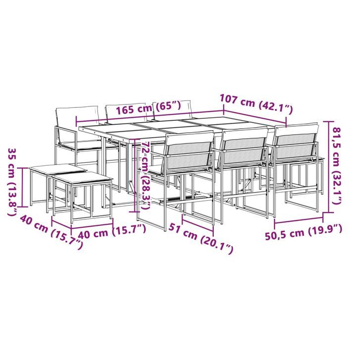 Ensemble à manger de jardin avec coussins 11pcs blanc textilène - Photo n°11