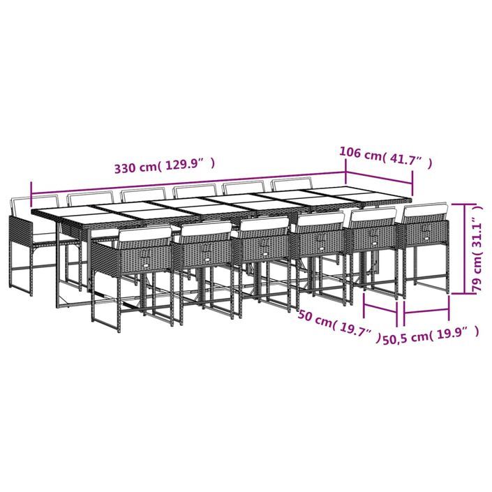 Ensemble à manger de jardin avec coussins 13 pcs marron rotin - Photo n°6