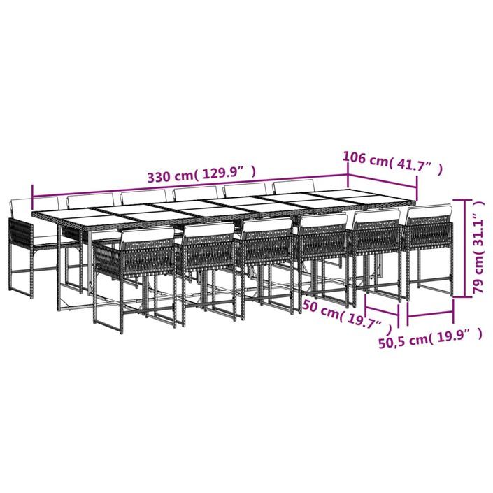 Ensemble à manger de jardin avec coussins 13 pcs marron rotin - Photo n°4