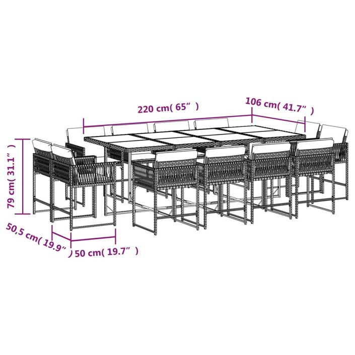 Ensemble à manger de jardin avec coussins 13 pcs marron rotin - Photo n°5