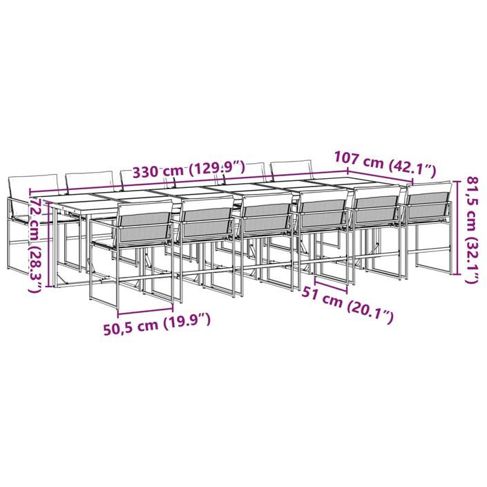 Ensemble à manger de jardin avec coussins 13 pcs noir textilène - Photo n°9