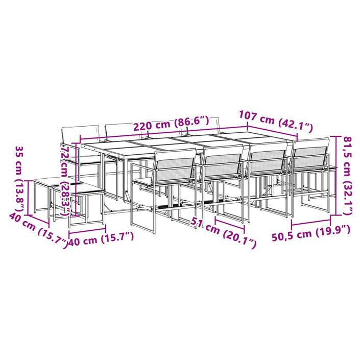 Ensemble à manger de jardin avec coussins 13 pcs noir textilène - Photo n°11