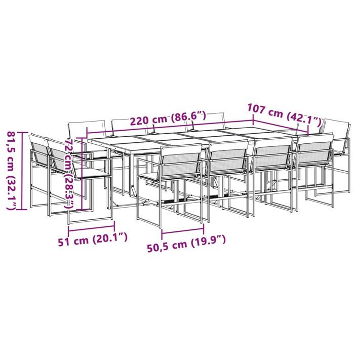 Ensemble à manger de jardin avec coussins 13pcs blanc textilène - Photo n°8